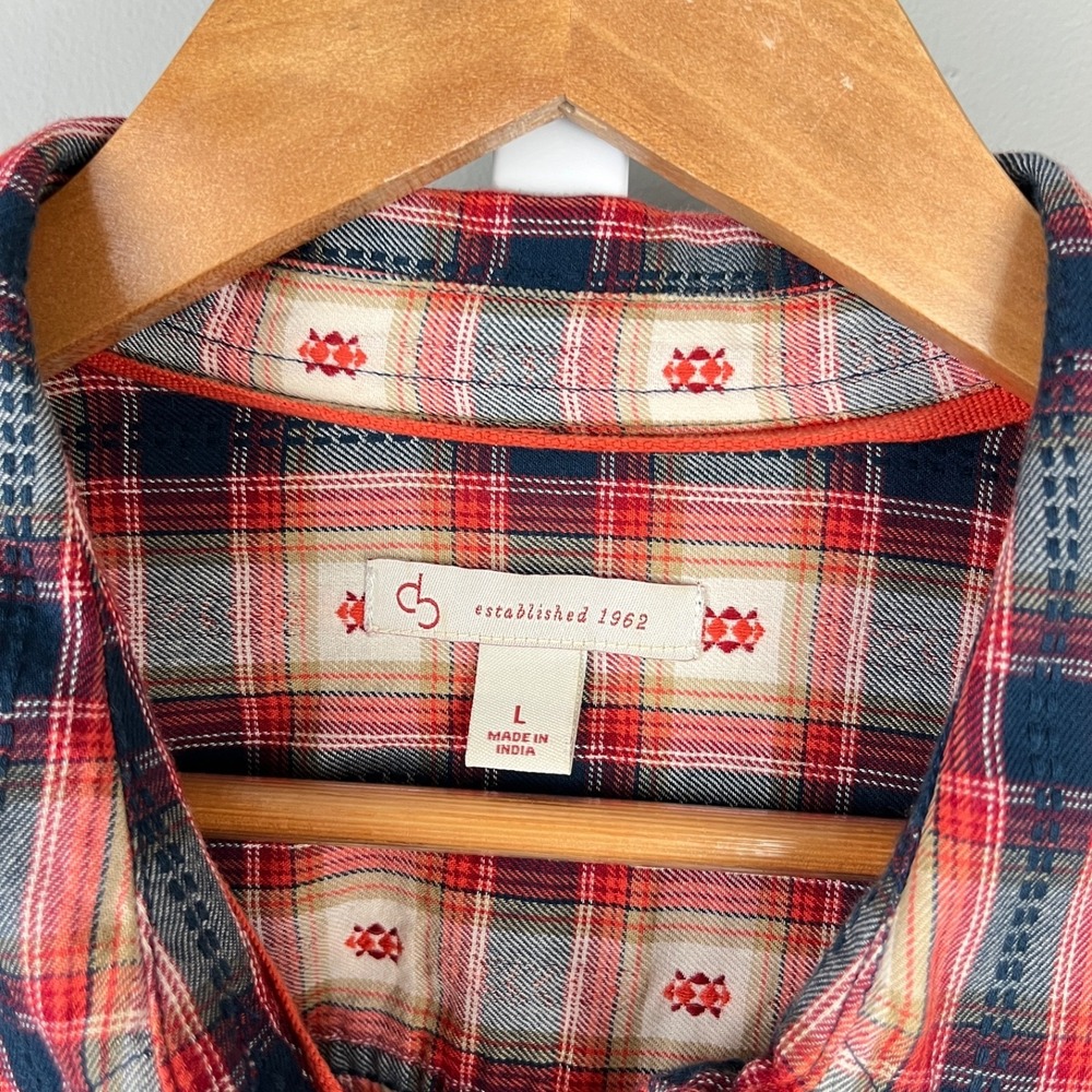 Dressbarn Western Plaid Shirt Top Womens L Red Blue Button Up Long Sleeve - Picture 6 of 6